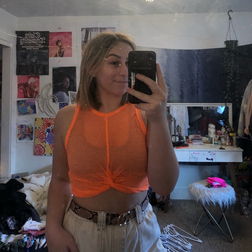 mesh orange twist tank top
